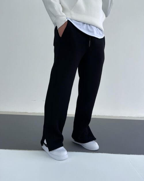 Siyah Relaxed Fit Kesik Paça Eşofman Altı