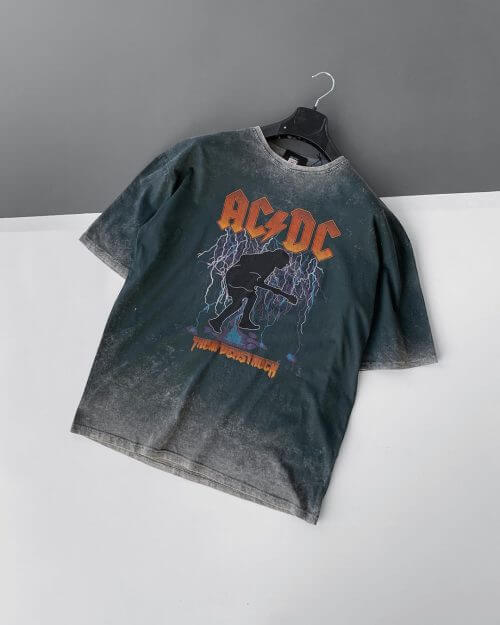 AC/DC Baskılı Antrasit Oversize T-Shirt