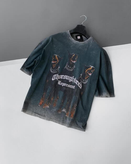 Köpek Baskılı Antrasit Oversize T-Shirt