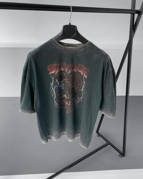 Savage Yazılı Antrasit Oversize T-Shirt