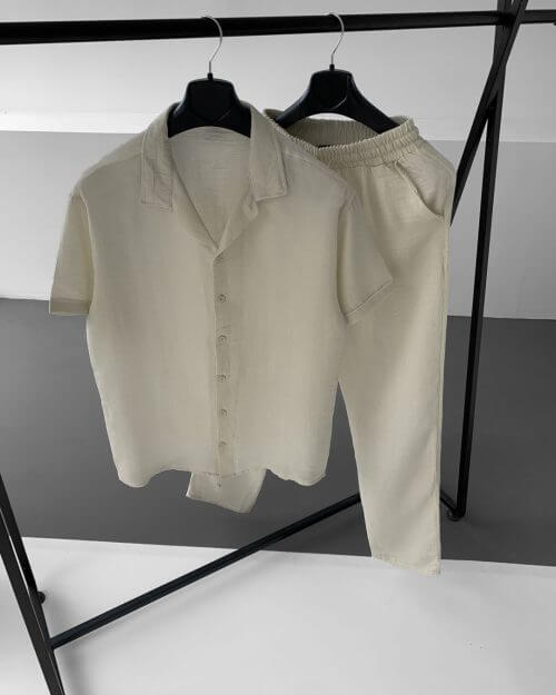 Bej Oversize Gömlek Pantolon Takım