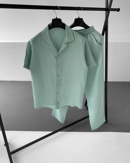 Su Yeşili Oversize Gömlek Pantolon Takım