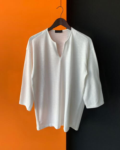 Beyaz Armut Yaka Oversize T-Shirt
