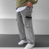 Gri Oversize Kargo Cepli Gabardin Pantolon
