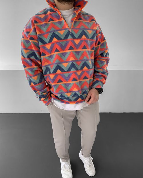 Zigzag Desenli Polar Oversize Sweatshirt