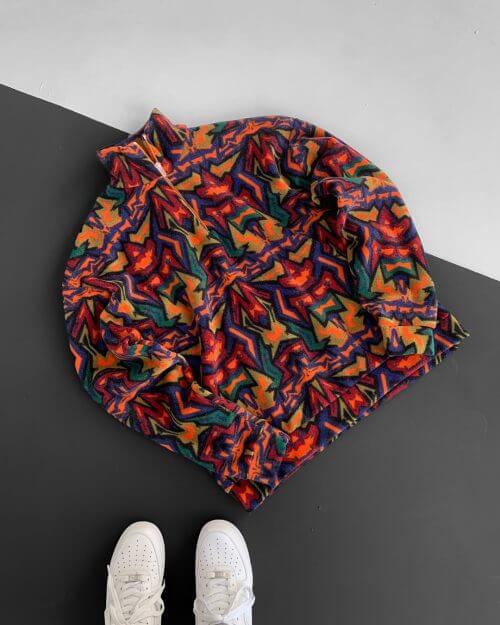 Koyu Renkli Desenli Polar Oversize Sweatshirt