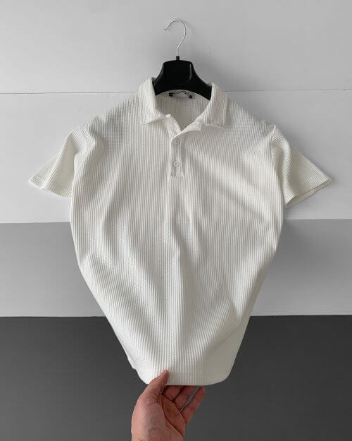 Beyaz Polo Yaka Waffle T-Shirt