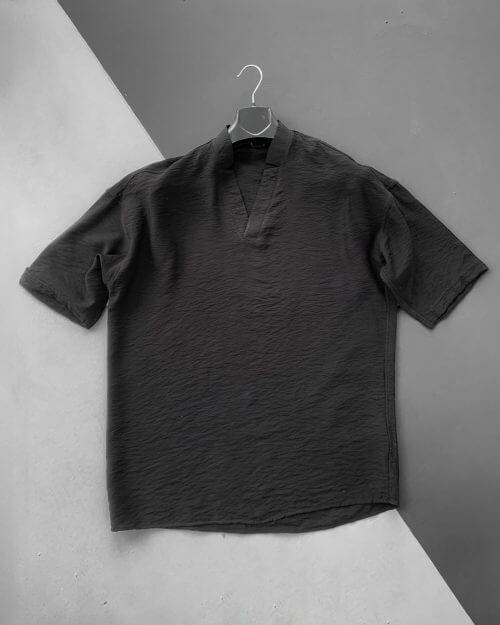 Siyah V Yaka Oversize Basic T-Shirt
