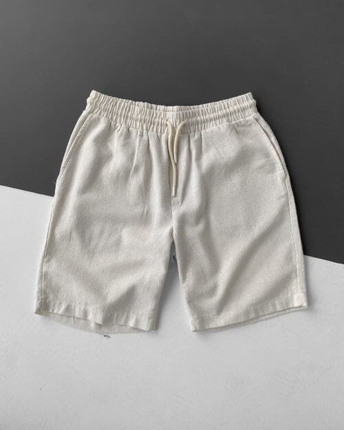 Krem Oversize Cepli Keten Şort