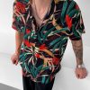 Yaprak Desenli Viskon Kumaş Kısa Kol Gömlek