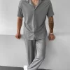 Gri Relaxed Fit Burgulu Fitilli Takım