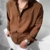 Kahverengi Oversize Krinkıl Keten Gömlek