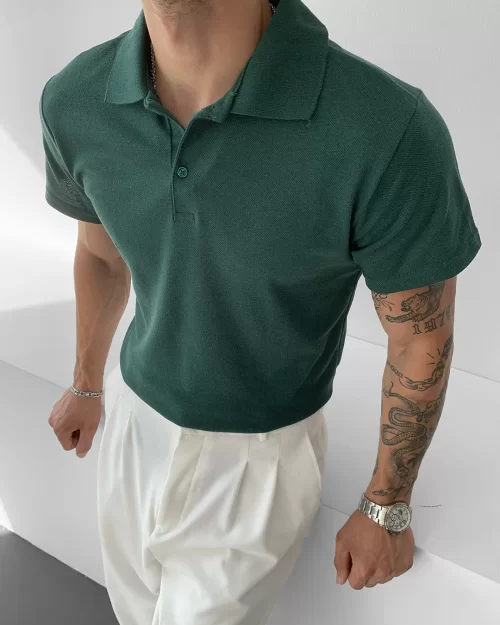 Yeşil Polo Yaka Regular Basic T-Shirt