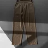 Kahverengi Baggy Kalıp Basic Keten Pantolon