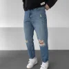 Mavi Taşlamalı Yırtık Diz Boyfriend Pantolon