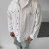 Beyaz Oversize Basic Düğmeli Kot Ceket