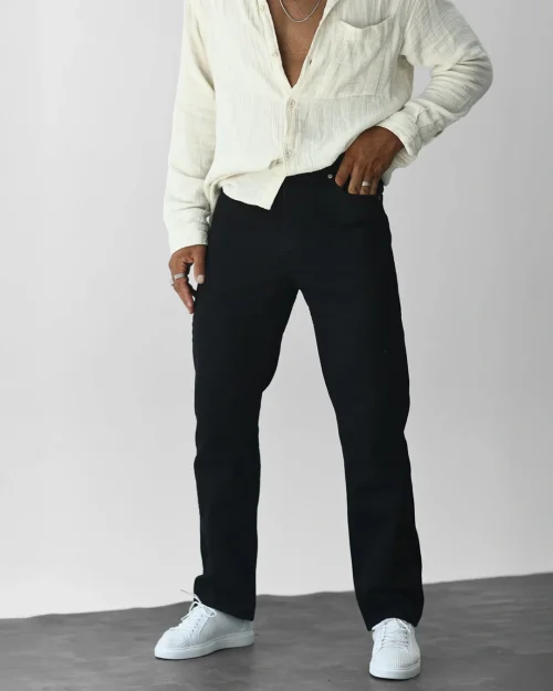 Siyah Basic Baggy Kot Pantolon