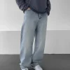 Buz Mavisi Taşlamalı Skater Baggy Jean