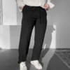 Siyah Rahat Kesim Baggy Keten Pantolon