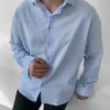 Açık Mavi Oversize Krinkıl Keten Gömlek