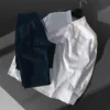 Oversize Keten Beyaz Gömlek Lacivert Pantolon Takım