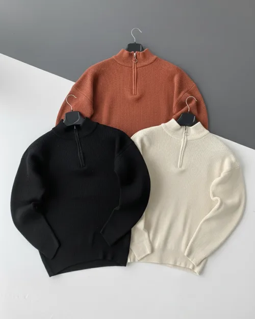 3'lü Paket Yarım Fermuarlı Selanik Triko Kazak