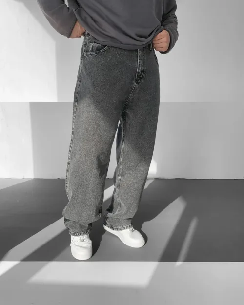 Antrasit Yıkamalı Baggy Jean Pantolon