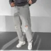 Gri Dizi Yırtıklı Baggy Kot Pantolon
