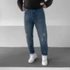 Koyu Mavi Yıkamalı Yırtık Boyfriend Jean Pantolon