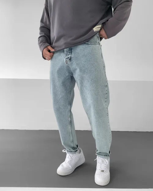 Açık Mavi Yıkamalı Boyfriend Denim Pantolon
