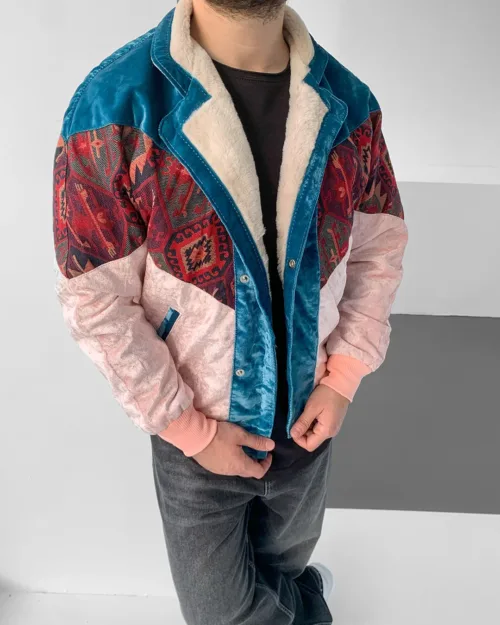 Aztek Yakası Kürklü Eskitme Retro Vintage Mont