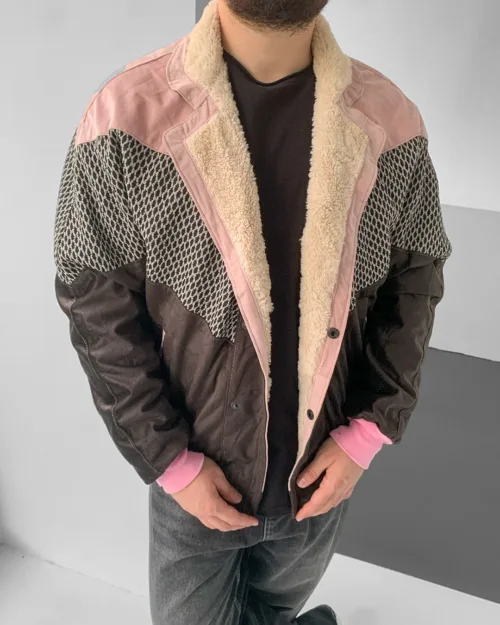 Aztek Yakası Kürklü Eskitme Retro Vintage Mont