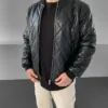 Siyah Premium Kapitone Bomber Deri Mont