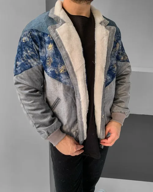 Aztek Yakası Kürklü Eskitme Retro Vintage Mont