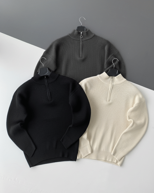 3'lü Paket Yarım Fermuarlı Selanik Triko Kazak KZK-5954-3lu