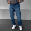 Koyu Mavi Taşlamalı Yıkamalı Baggy Jean Pantolon