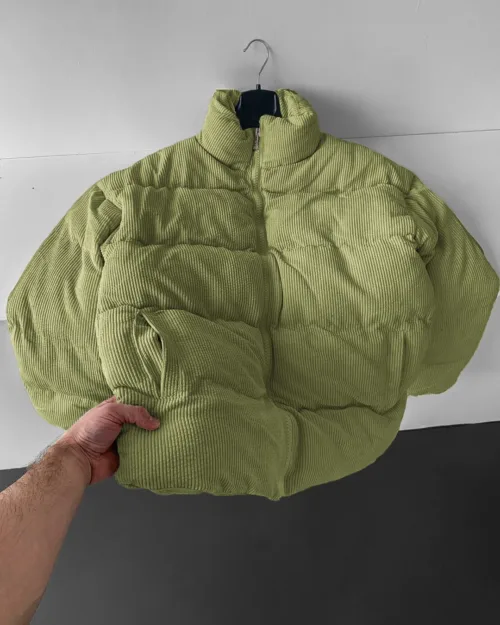 Soluk Yeşil Oversize Fitilli Kadife Dolumlu Mont
