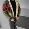 Aztek Yakası Kürklü Eskitme Retro Vintage Mont