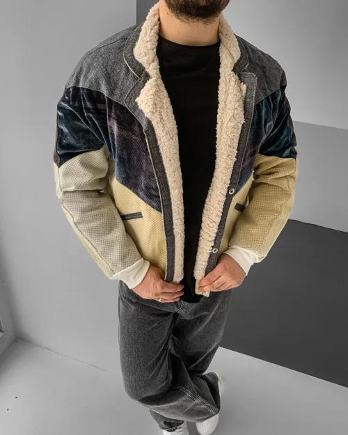 Aztek Yakası Kürklü Eskitme Retro Vintage Mont