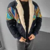 Aztek Yakası Kürklü Eskitme Retro Vintage Mont