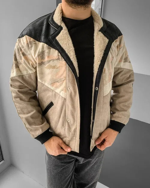 Aztek Yakası Kürklü Eskitme Retro Vintage Mont