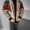 Aztek Yakası Kürklü Eskitme Retro Vintage Mont