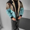 Aztek Yakası Kürklü Eskitme Retro Vintage Mont