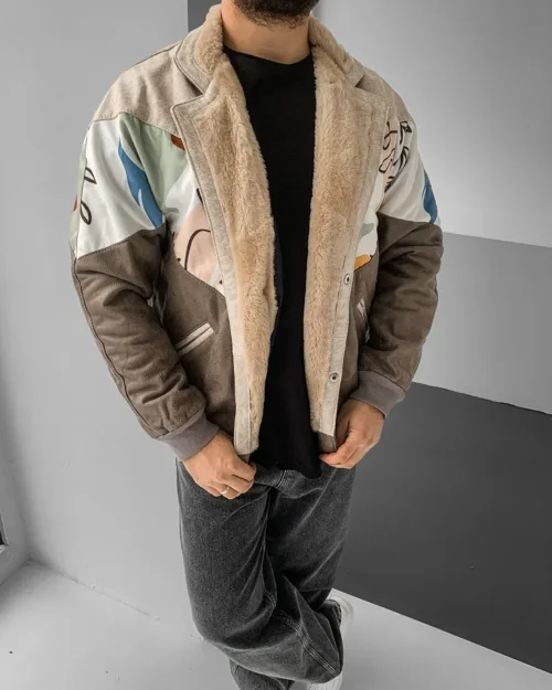 Aztek Yakası Kürklü Eskitme Retro Vintage Mont