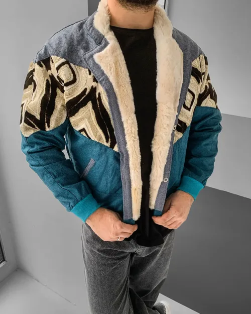 Aztek Yakası Kürklü Eskitme Retro Vintage Mont