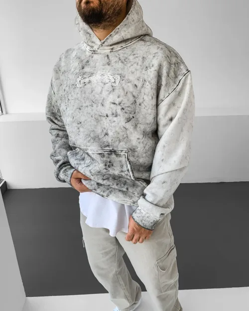 Gri Premium Nakışlı Kanguru Cep Yıkamalı Sweatshirt