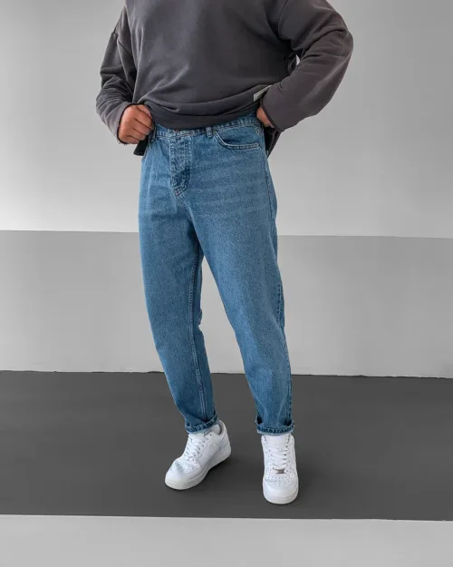 Mavi Taşlamalı Basic Boyfriend Jean Pantolon