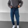 Mavi Taşlamalı Eskitmeli Boyfriend Kot Pantolon
