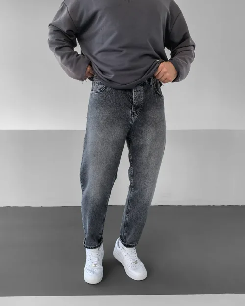 Gri Yıkamalı Eskitme Boyfriend Jean Pantolon