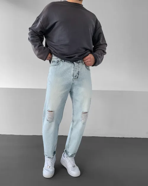 Buz Mavisi Eskitmeli Dizi Yırtıklı Boyfriend Jean Pantolon